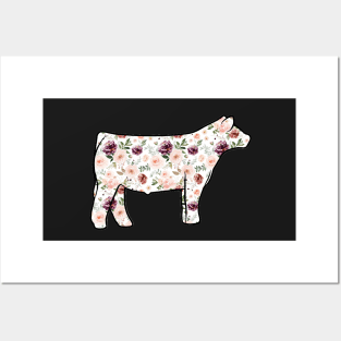 Watercolor Floral Show Steer Silhouette  - NOT FOR RESALE WITHOUT PERMISSION Posters and Art